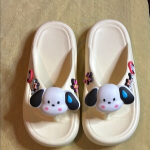 Cream Slide Sandals with Cute Dog Design sz-8, never worn